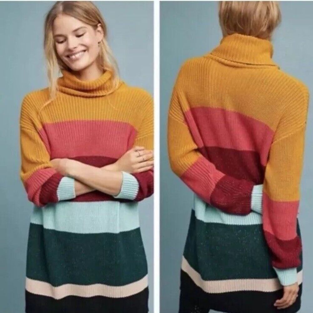 NWT Anthropologie FARM Rio Boldly Striped Turtleneck‎ Sweater Mini Dress Sz S